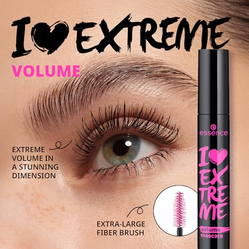 essence | I Love Extreme Volume Mascara (Pack of 1) | Flake Free, Intense & Dramatic Volume | Vegan & Cruelty Free