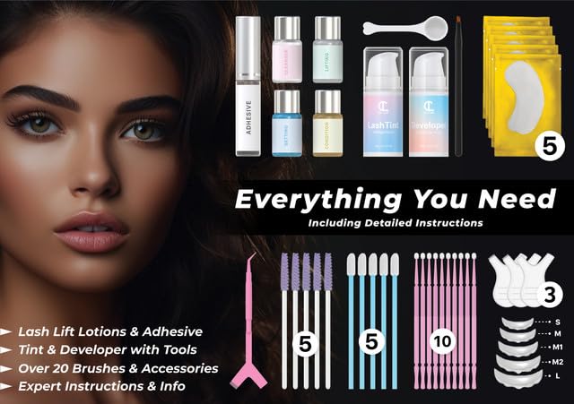 Lash Lift and Tint Kit with Keratin Conditioning by CICI | Instant Professional Perming, Lifting & Tinting for Eyelashes | Black Color Dye | Long-Lasting Salon Results At Home | DIY Tools and Supplies