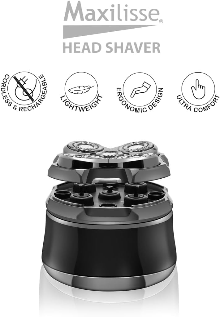 JML Maxilisse Head Shaver for Men - Professional Electric Shaver with 5 Floating Heads, Cordless, Rechargeable & Lightweight Design with Ergonomic Comfort Grip for Ultra-Close Smooth Head Shaving