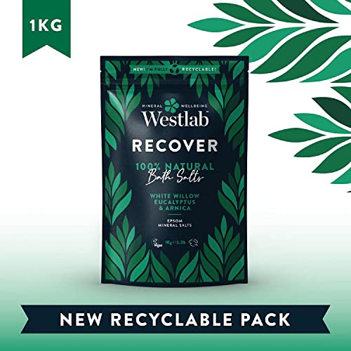 Westlab - 1kg - Recover Epsom Salts Infused with White Willow & Eucalyptus - Soothe Sore Muscles and Boost Recovery - Resealable Pouch