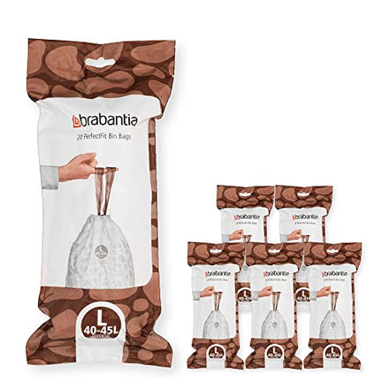 Brabantia PerfectFit Trash Bags (Size L/10.6-12 Gal) Thick Plastic Trash Can Liners with Drawstring Handles (120 Bags)
