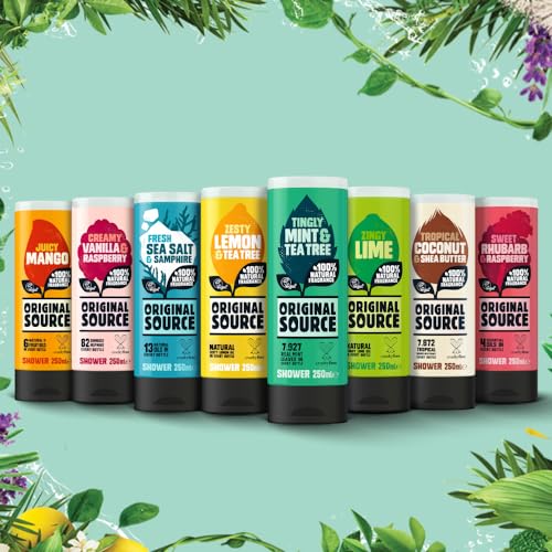 Original Source Vanilla & Raspberry Shower Gel, 100 Percent Natural Fragrance, Vegan, Cruelty Free, Paraben Free, Bulk Buy, Pack of 6 x 250 ml