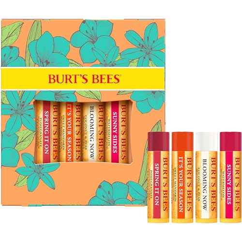 Burt's Bees Lip Balm - Just Picked Gifts Set with Pomegranate, Watermelon, Sweet Mandarin, Coconut and Pear Natural Lip Treatment Tubes, 4, 0.15 oz.