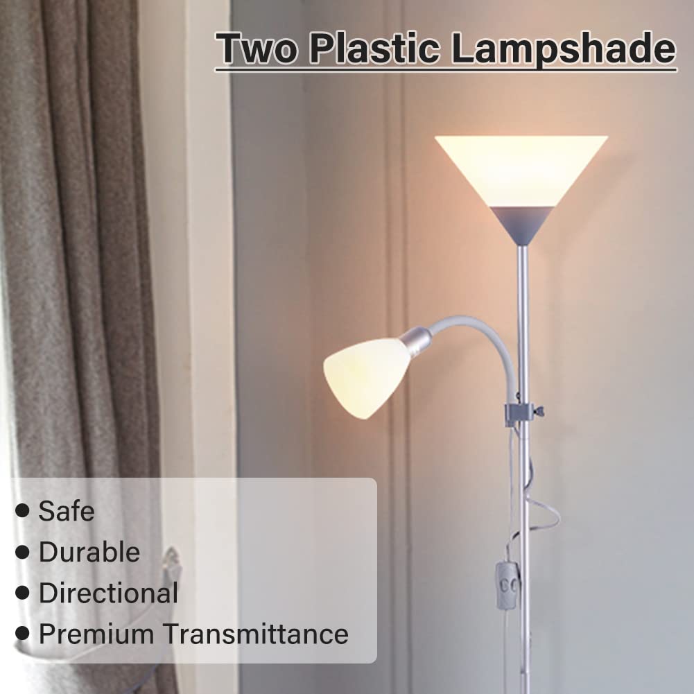 INMOZATA Mother and Children Floor Lamp Uplighter 2 Way Floor Light Reading Light with Double Button Control for Living Room Bedroom (White & Sliver)