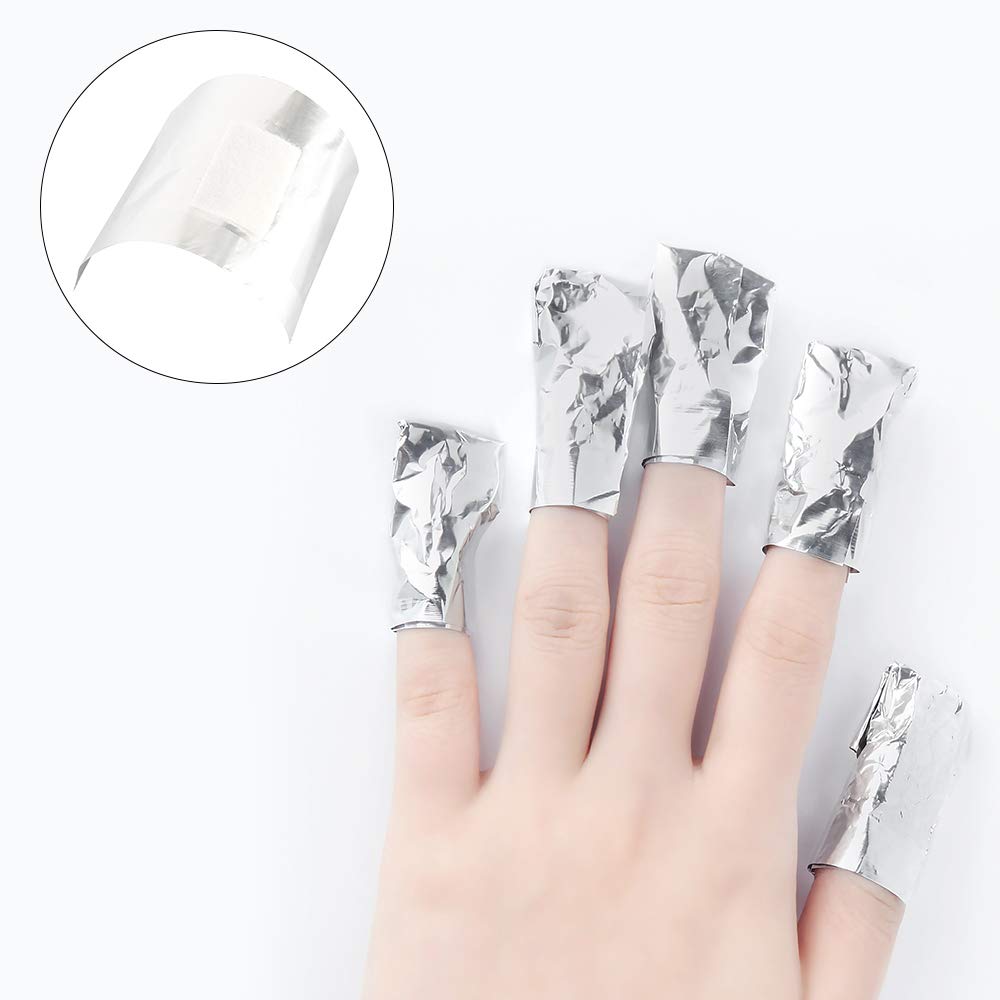 Keyohome 500Pcs Nail Foil Wraps Remover Aluminium Nail Art Soak Off Remover Gel Nail Polish Remover Foil Wraps with Pre-attached Lint-Free Cotton Pads