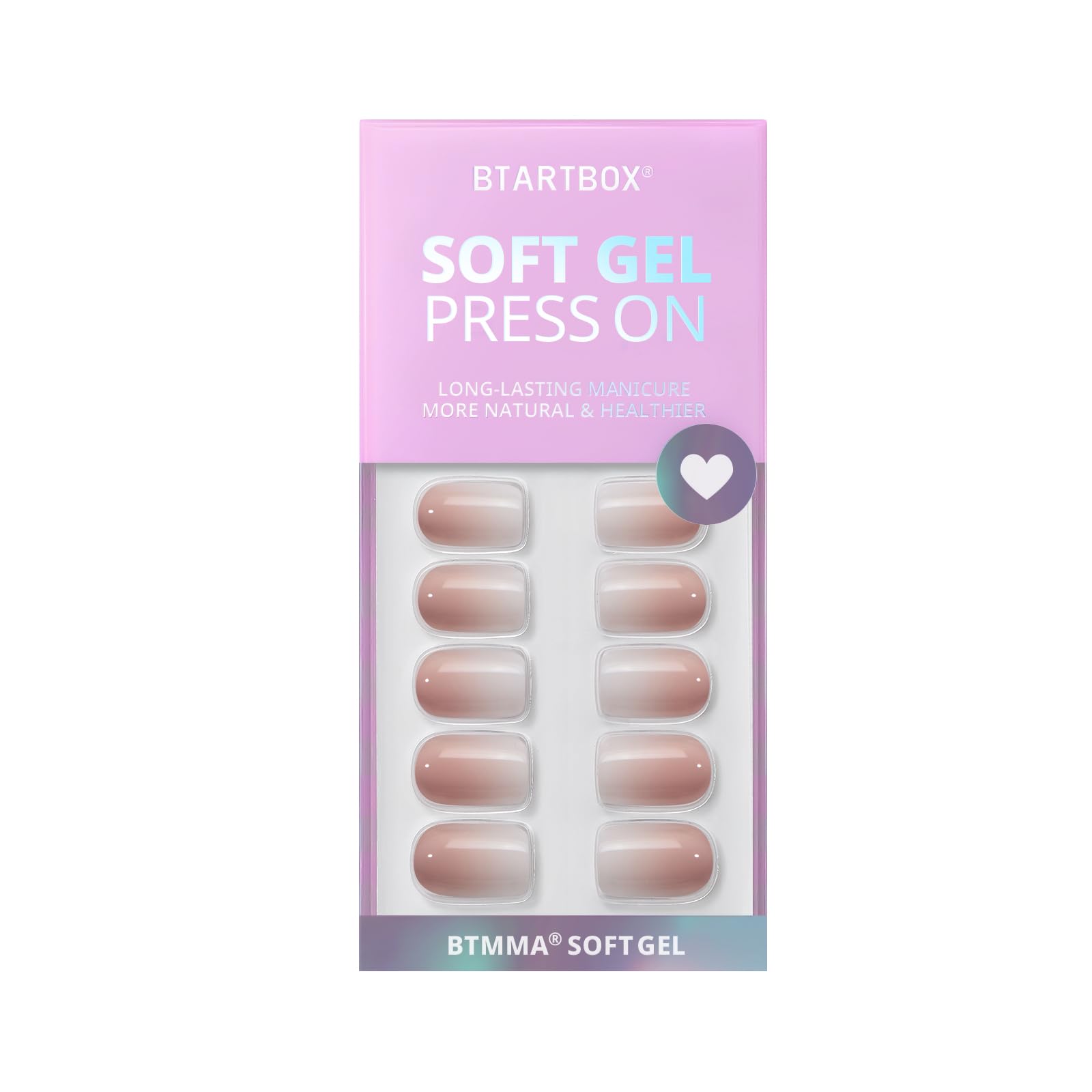 BTArtbox Press On Nails Short - 30 Pcs Ombre False Nails with Glue, Square Soft Gel Fake Nail in 15 Sizes, Natural & Reusable Stick on Nails for Women, Vanilla Cream