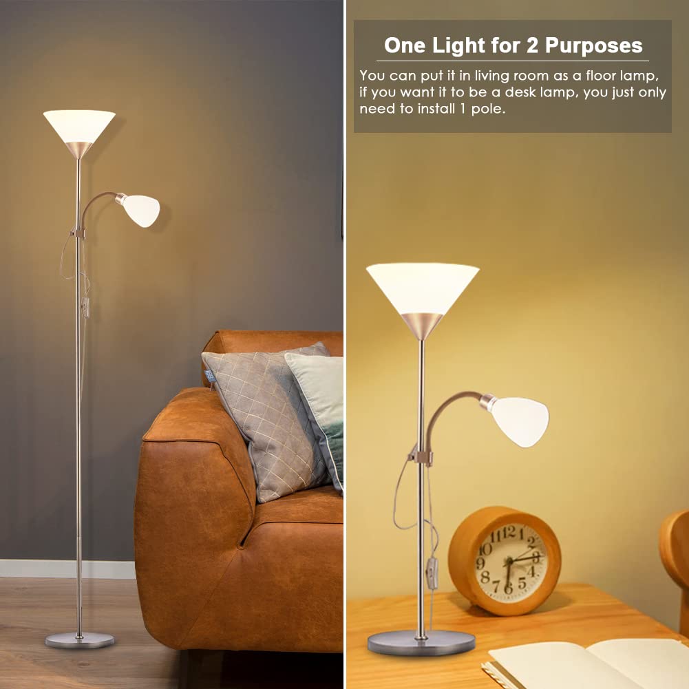 INMOZATA Mother and Children Floor Lamp Uplighter 2 Way Floor Light Reading Light with Double Button Control for Living Room Bedroom (White & Copper)