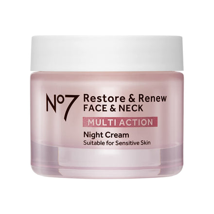No7 Restore & Renew Multi Action Face & Neck Cream - Nighttime Collagen Peptide Facial Moisturizer - Anti Aging Face Cream Enriched with Hyaluronic Acid, Shea Butter + Vitamin E to Firm Skin (50ml)