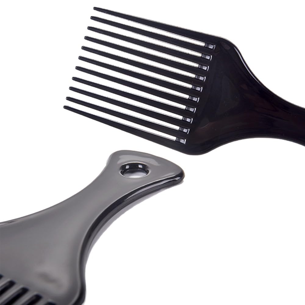 DAZISEN 2 Pcs Afro Hair Comb - Black Plastic Wide Tooth Smooth Afro Pick Comb Detangling Hair Comb for Curly, Wavy, Frizzy Hair for Men and Women