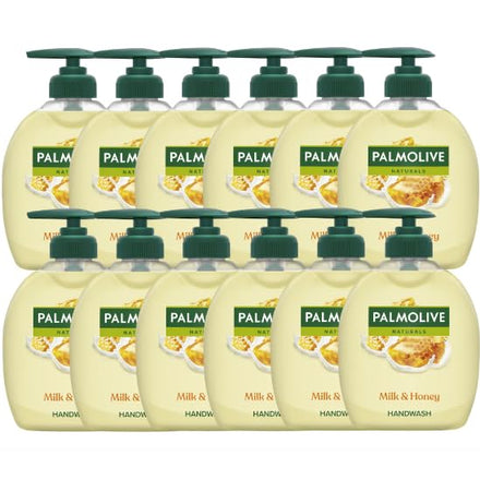 Palmolive Naturals Milk & Honey Liquid Hand Soap 12x300ml multipack, vitamin E hand soap to nourish skin, leaves hands feeling soft, with plant-based milk, ingredients of 96% natural origin*