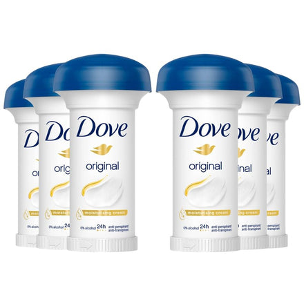 Dove Original Anti-Perspirant Deodorant Cream, 24-Hour Sweat and Odor Protection, 50ml, Moisturizing and Gentle on Sensitive Skin, Long-Lasting Freshness, Pack of 6