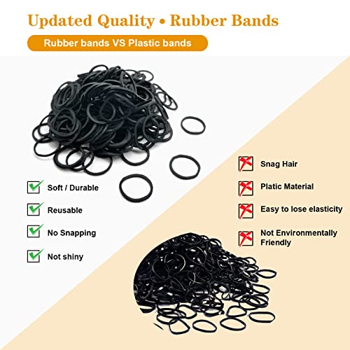 Black Elastic Hair Bands,500pcs Small Hair Rubber Bands with Box, Soft Mini Hair Elastics Ties Bands for Women Hair, Kids Hair, Braids Hair, Beard etc