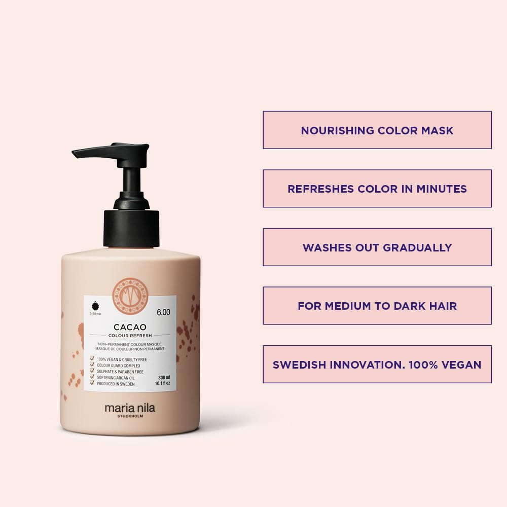 Maria Nila Colour Refresh, Cacao 300 ml, Brown Hair mask, Semi-Permanent Pigments, 100% Vegan & Sulfate/Paraben free