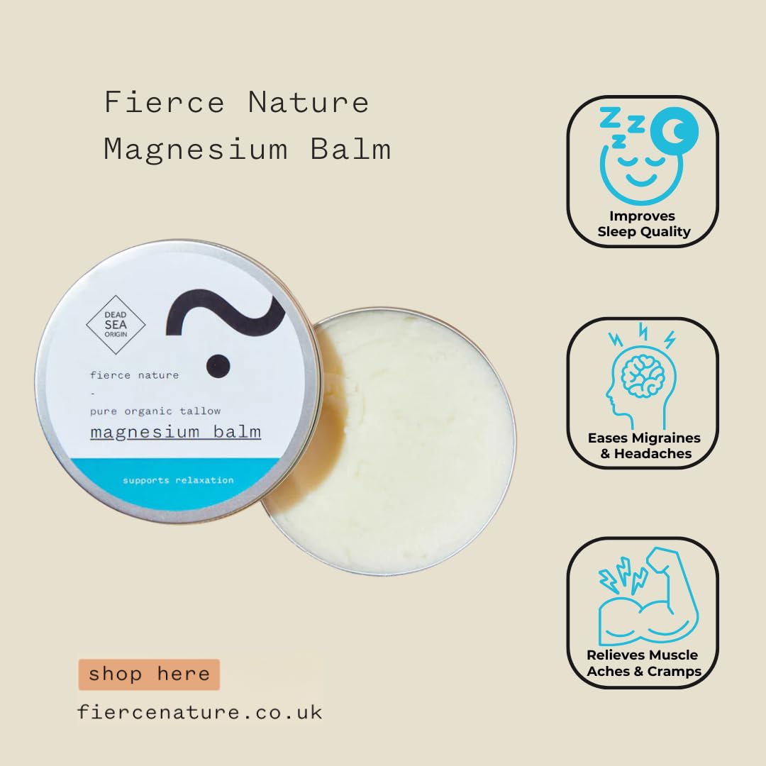 Fierce Nature Magnesium Tallow Balm โ Natural Body Balm for Muscle Aches, Strains, and Relaxation โ Organic Sleep Support Cream โ Unscented,100g