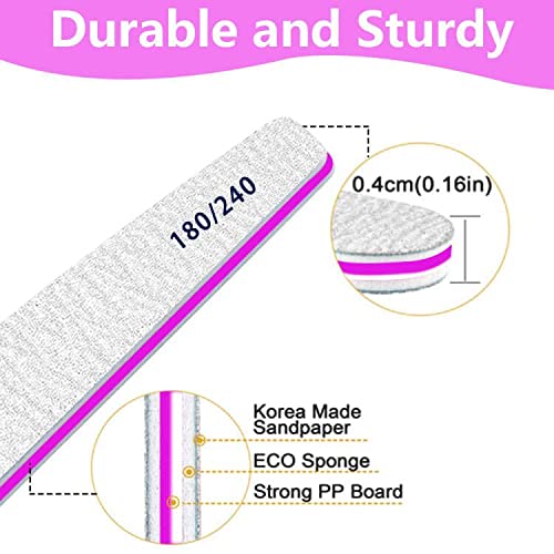 Professional Nail Files 50pcs - 180/240 Grit Double-sided Emery Board for Acrylic, Gel, or Thick Nails - Washable and Reusable