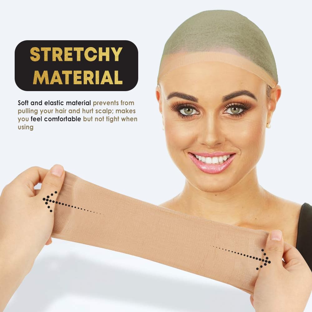 ALLAURA 4 Nude Stocking Wig Caps - Stretchy Nylon Liner Weaving Caps for Women, Men, Halloween Cosplay