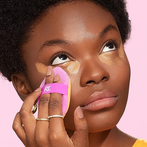 Real Techniques Miracle 2-In-1 Powder Puff + Travel Case, Dual-Sided Makeup Blending Puff, Elastic Band, Precision Makeup Sponge & Powder Puff, For Liquid, Cream & Powders, Travel Case, 2 Count