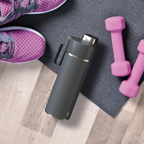 Ninja Thirsti Water Bottle and Flask 700 ML with Leak-Proof Lid, Designed for Carbonated, Hot & Cold Drinks, Ideal for Travel & Sports, Triple Insulated, Stainless Steel Bottle, Grey, DW2401EUUKGY