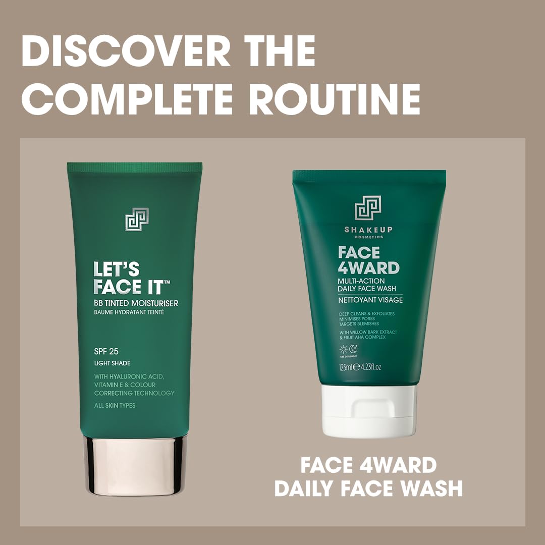 Shakeup Cosmetics Mens Tinted Moisturiser, Vegan Makeup for Men, Natural Coverage for Redness & Blemishes, 24hr Moisturisation with SPF, Easy Application, Medium Shade, 50ml. Aka. LET'S FACE IT