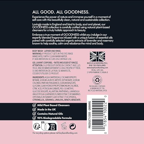 Baylis & Harding Goodness Rose & Geranium, 500 ml Body Wash, Pack of 3