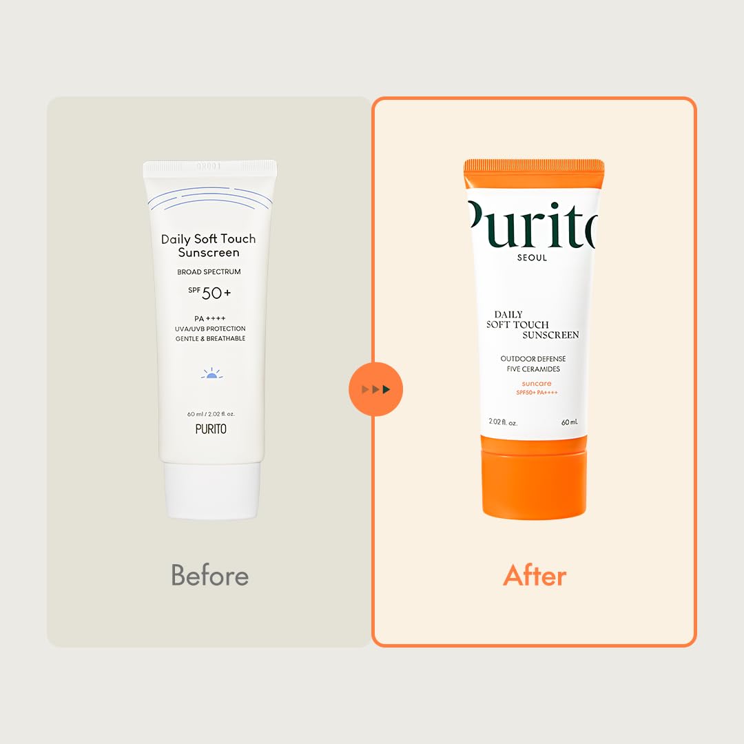 PURITO SEOUL Daily Soft Touch Sunscreen, 60ml, SPF50+ PA++++, Ceramides, Non White Cast, Water-Resistant UVA & UVB Protection, K-Beauty