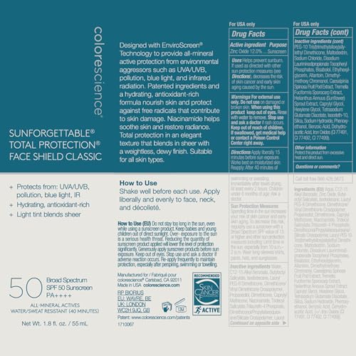 Colorescience Total Protection Face Shield SPF 50, 1.8 Fl Oz