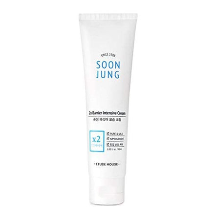 ETUDE HOUSE SoonJung 2x Barrier Intensive Cream 60ml (Old Version)- Hypoallergenic Shea Butter Hydrating Facial Cream for Sensitive Skin, Panthenol and Madecassoside Heals Damaged Skin