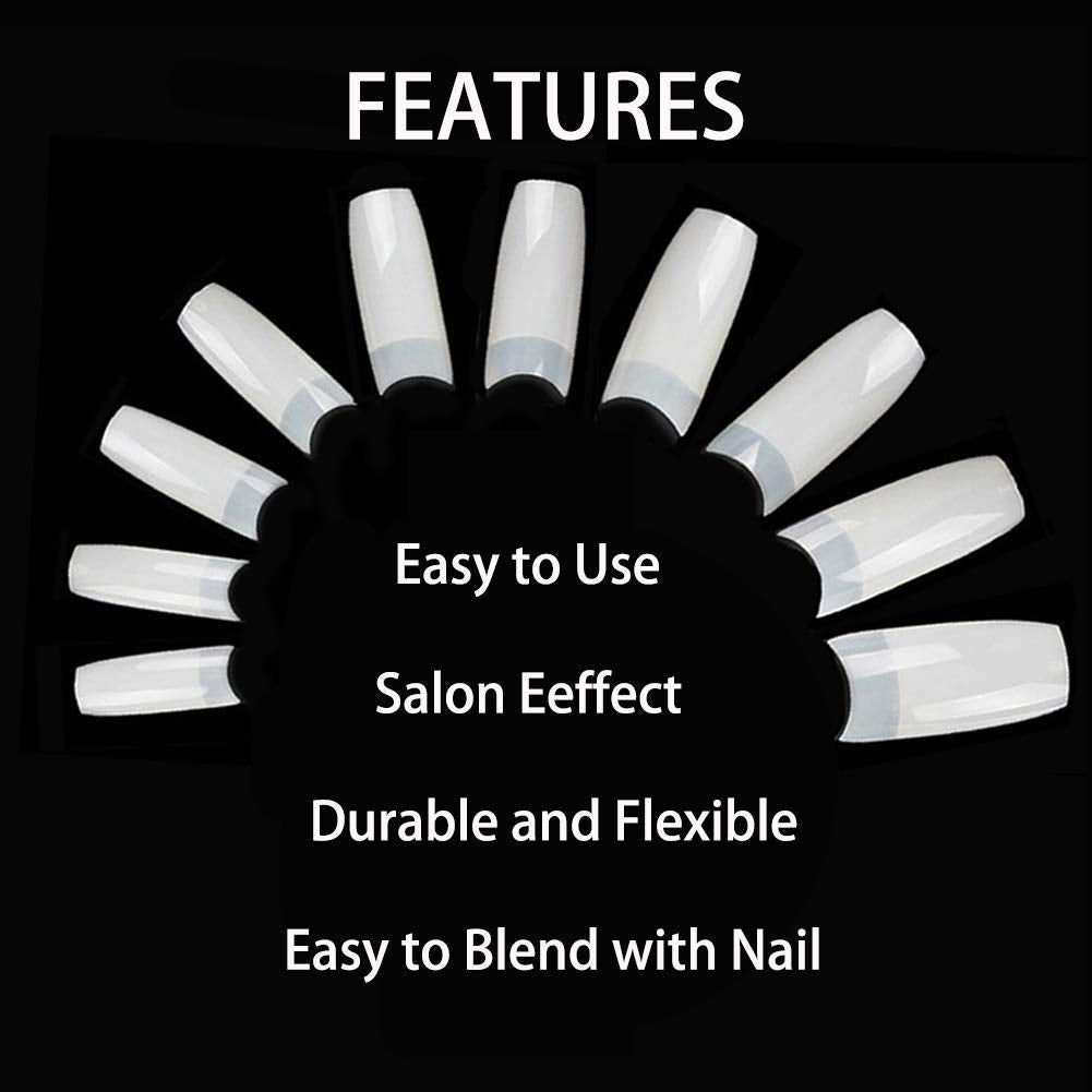 500 Pieces Natural Fakes Nails False Nail Tip Artificial Acrylic Nails French Nail Tips for Women Girls (10 Sizes)
