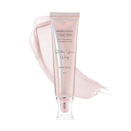 FACESCANADA Strobe Cream - Rose Gold | with Shea Butter & Hyaluronic Acid | Hydrating & Illuminating Makeup | for Radiant Dewy Skin | 1.01 Fl Oz (30ml)