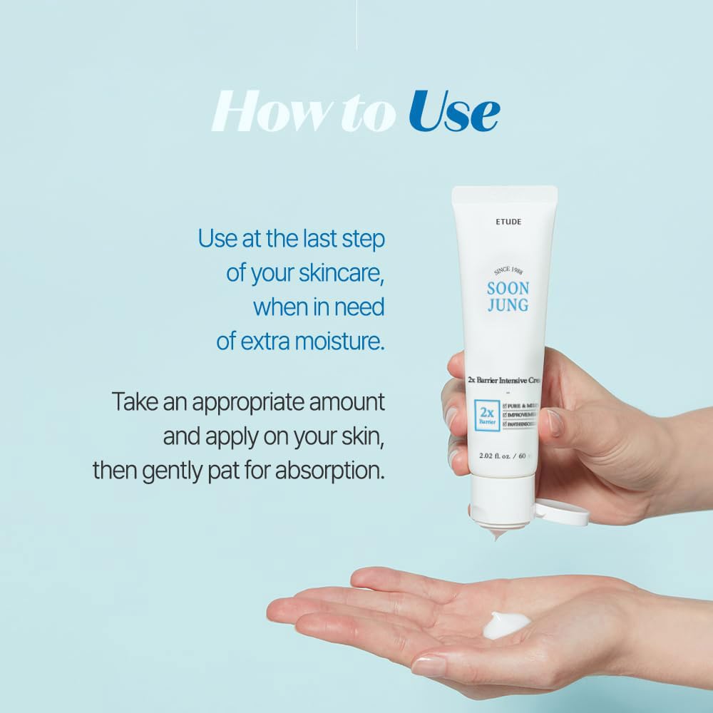 Etude House SoonJung 2x Barrier Intensive Cream 60ml (21AD); Hypoallergenic Shea Butter Hydrating Facial Cream for Sensitive Skin, Water-oil Balance