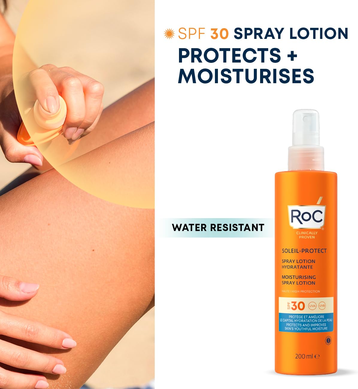 RoC Sun Cream Soleil-Protect, Moisturising Spray Lotion SPF 30 | for Sensitive Skin | 200 ml