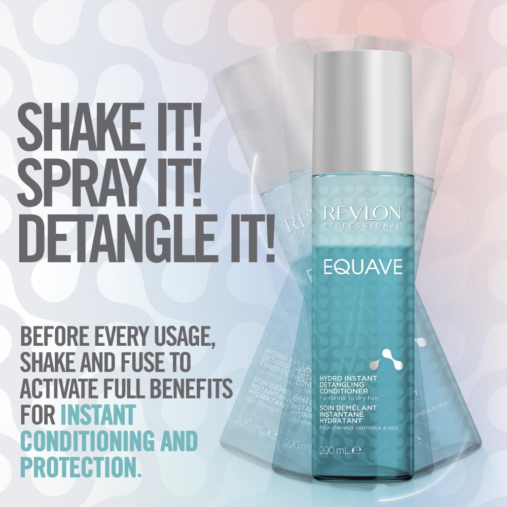 REVLON PROFESSIONAL EQUAVE HYDRO BI-PHASE DETANGLING CONDITIONER FOR NORMAL TO DRY HAIR, Detangling Conditioner, Leave-In Conditioner With Heat Protection, Hair-Smoothing Leave-In Conditioner – 200 ML