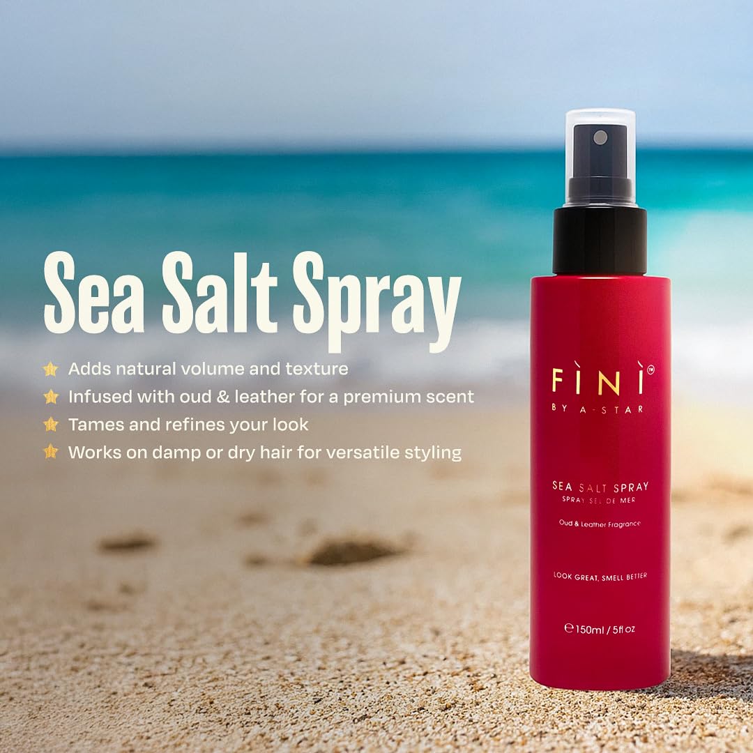 Fini by A-Star Sea Salt Spray for Men | Texturizing & Volumizing Hair Spray with Oud Fragrance | Natural Matte Finish & Anti-Frizz | Beach Waves Look