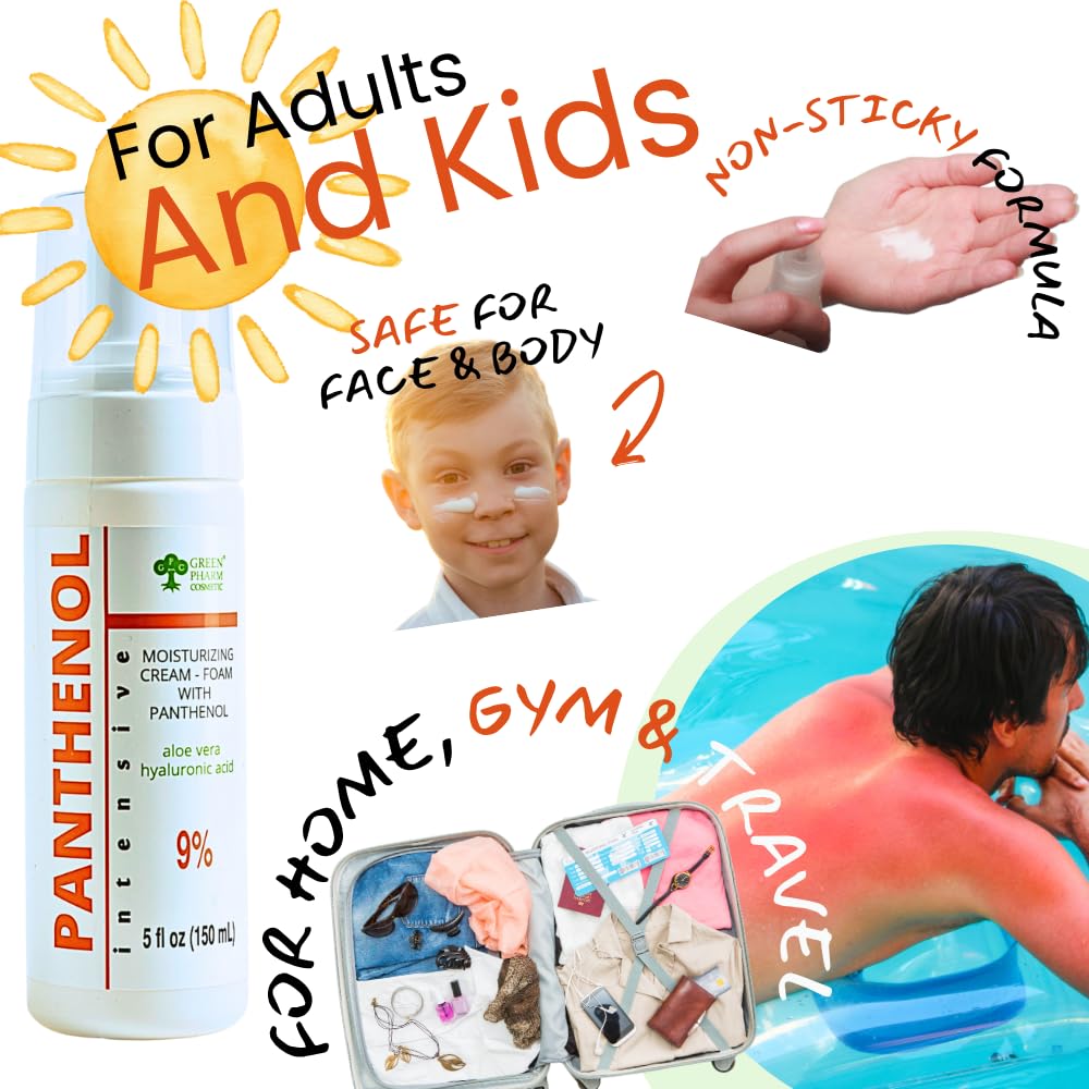 9% Panthenol Foam Spray, Vitamin B5 + Hyaluronic Acid After Sun Care, After Tattoo Care, Hair Transplant & Baby Rash Relief, 5 Oz/150 Ml