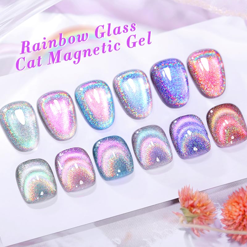 BORN PRETTY Magnetic Gel Nail Polish Set 6 Colors Rainbow Iridescent Gel Polish Cat Magnet Eye Sparkle Nail Polish Varnish U V/LED Nail Art Nail Salon Manicure