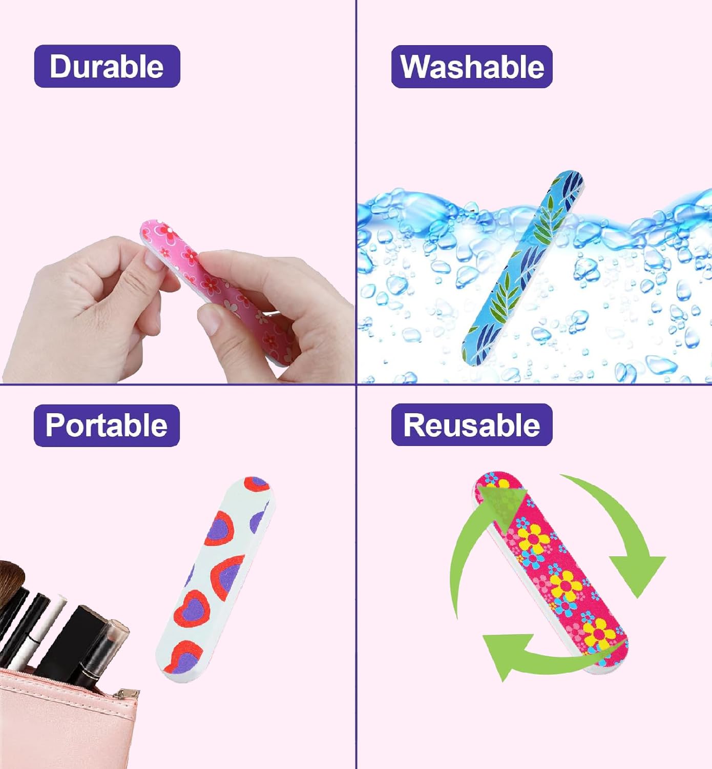 VIKKI 20PCS Wood Nail Files, Double Sided Mini Emery Board 180/240 Grit, Colorful Floral Fingernail Buffering Files, Manicure Tools, Nail Styling Tools, Pet Grooming Tools