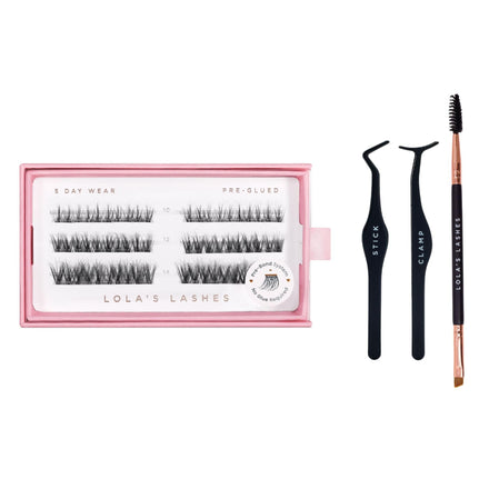 Lola's Lashes Pre-glued Lashes | Soft Definition Starter Kit | Pre-Glues Lashes | Easy Application | Application Tools Included | 5 Days Wear & Waterproof | 10-14mm