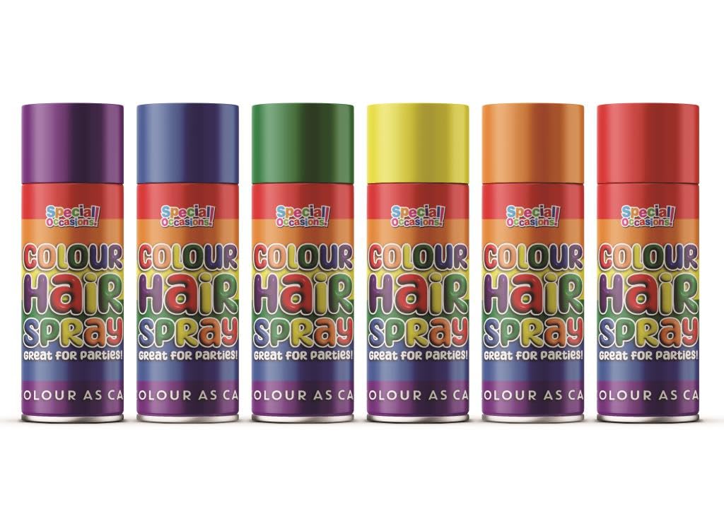 6 * 200ml Cans Rainbow Colour Hair Spray - Perfect for fun and Special Occasions -Vibrant Cans of Rainbow Colour Hair Spray