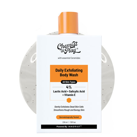 Chemist at Play Body Wash Exfoliating for Dry Rough Bumpy Strawberry Skin with 1% Salicylic Acid 2% Lactic Acid and Ceramides for Men and Women | 236 ml