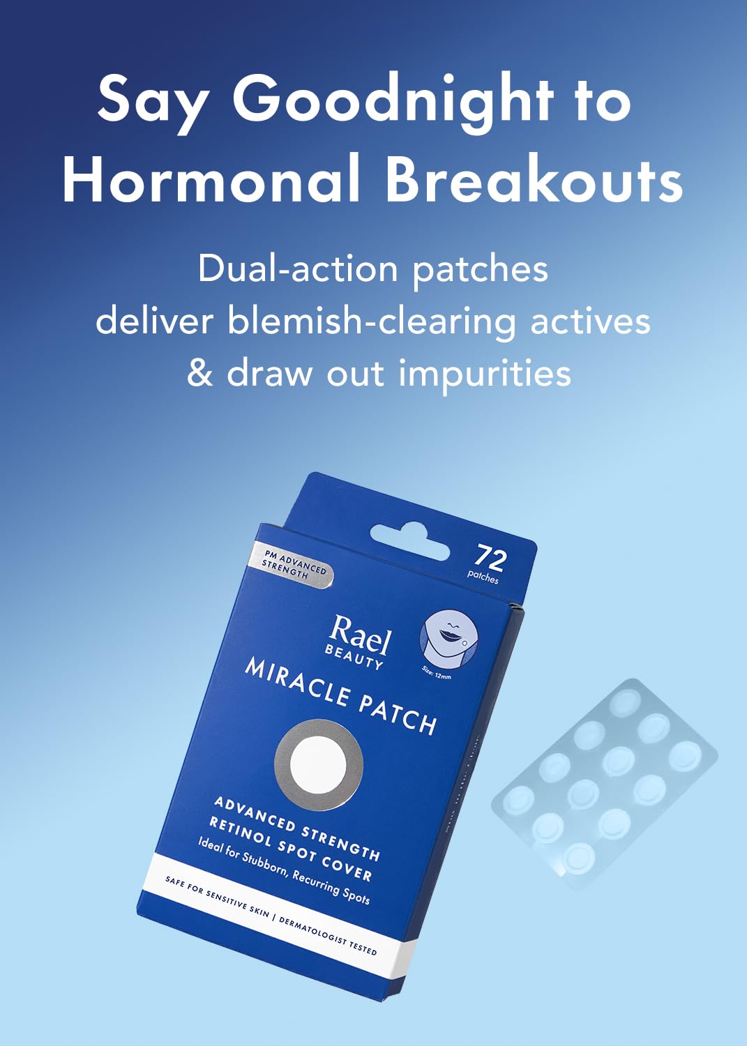 Rael Pimple Patches, Miracle Retinol Spot Cover - Korean Skincare, Hydrocolloid, Acne Spot Treatment Patch, Face Stickers, PM Advanced Treatment, Vegan & Cruelty Free (72 count)