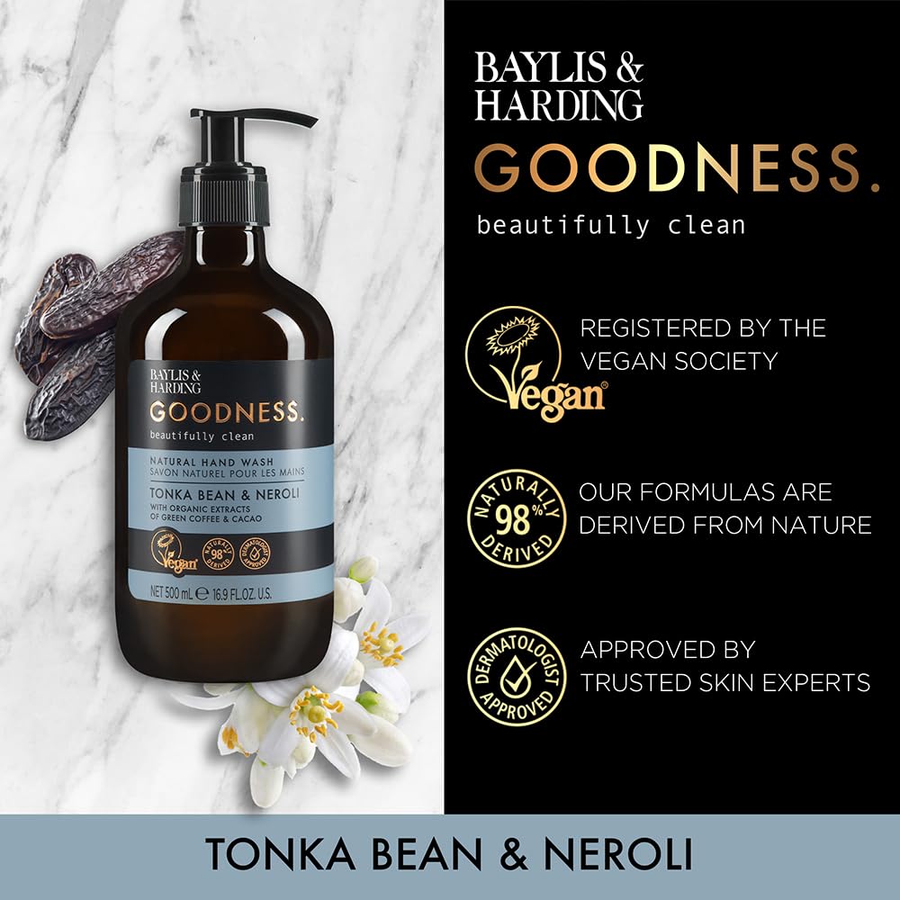 Baylis & Harding Goodness Tonka Bean & Neroli Hand Wash 500 ml (Pack of 3) - Vegan Friendly