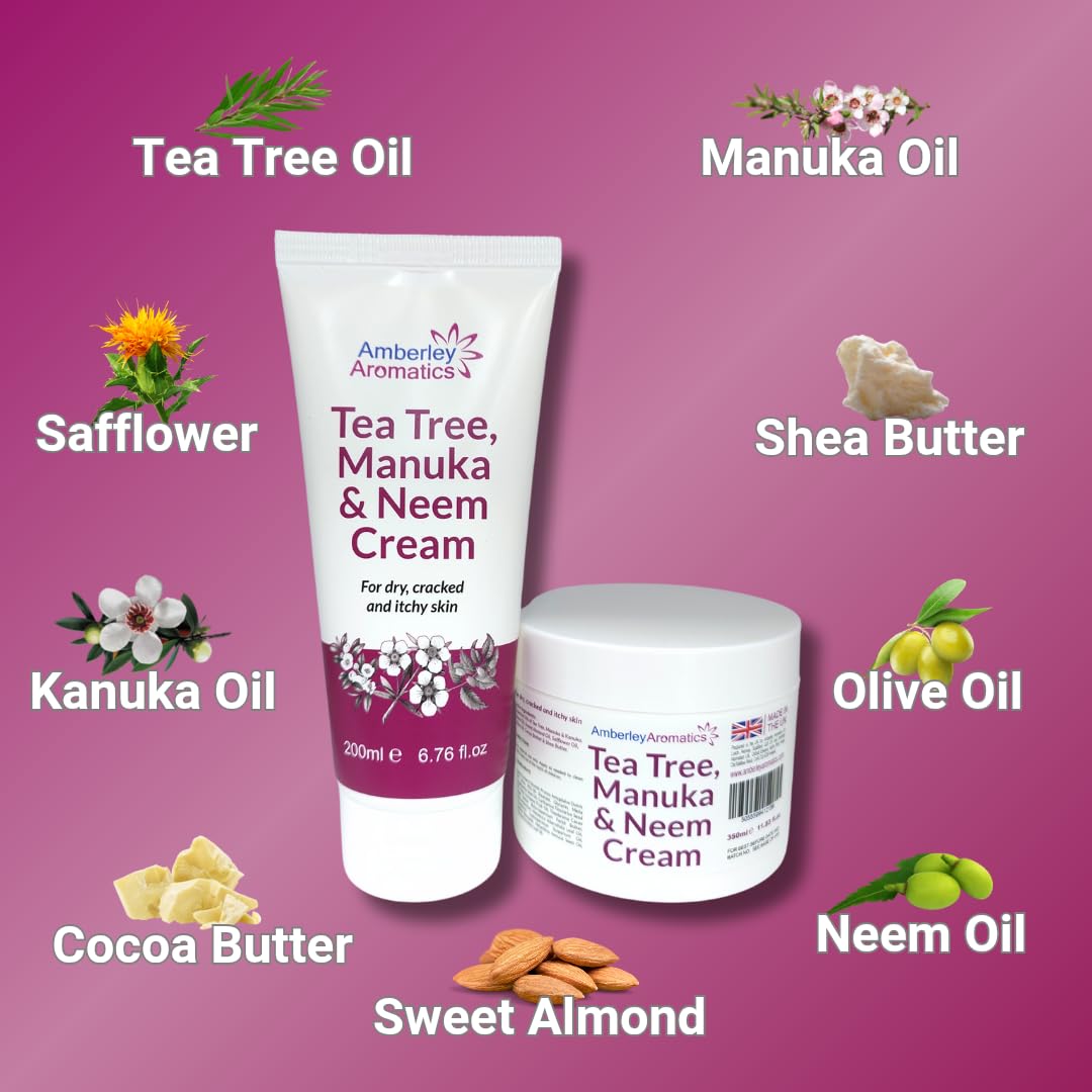 Tea Tree, Manuka & Neem Cream 350ml - Antibacterial, Anti-fungal, Antiseptic, Anti-Itch, Dry, Chapped & Cracked Skin, Eczema, Psoriasis, Jock Itch, Fungal infections. Fast Effective Relief