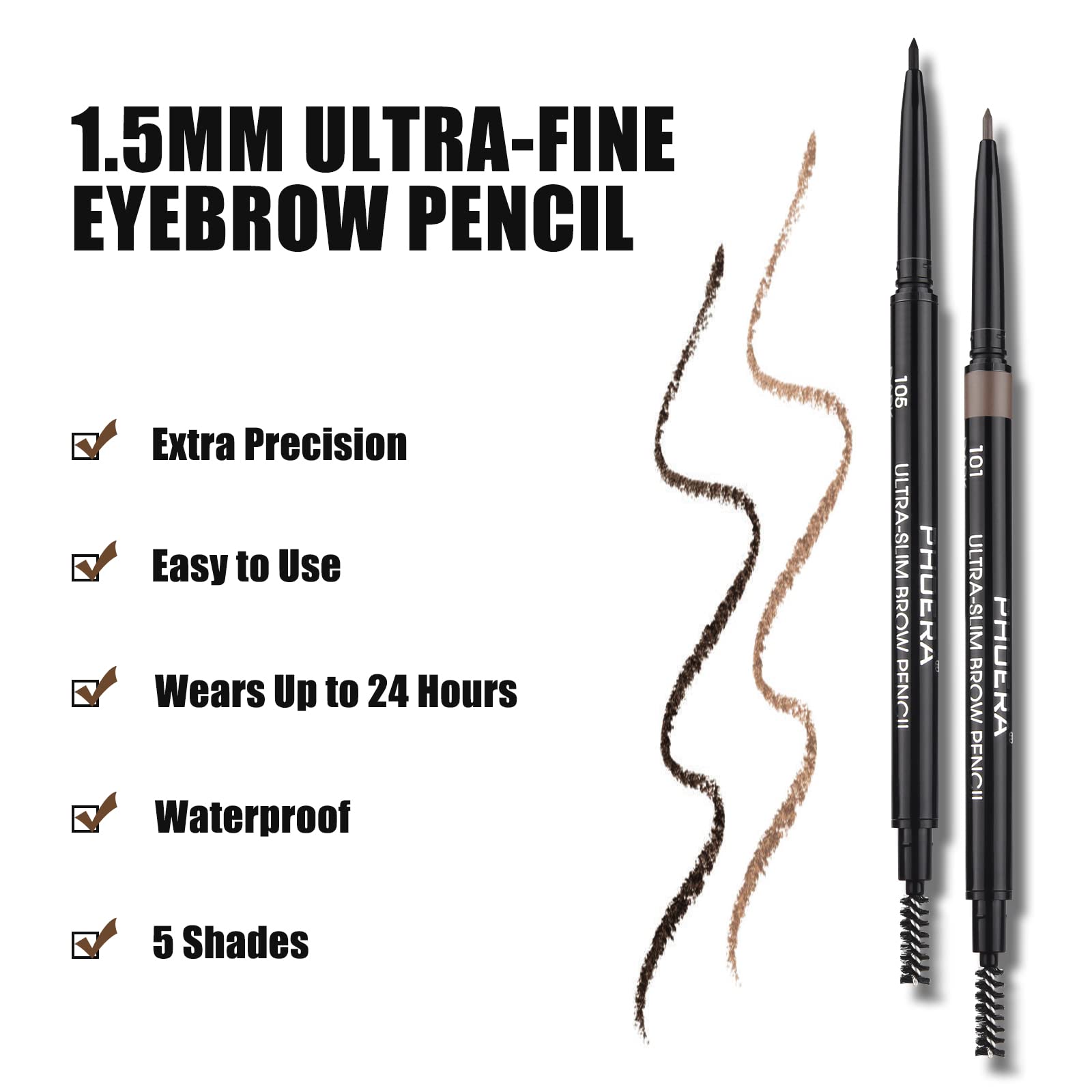 Eyebrow Pencil,Ultrafine Tip,Eyebrow Pencil Waterproof And Long-Lasting,Eyebrow Pen Dual-Sided,Shapes, Defines,With Eyebrow Brush(103#Dark Brown)