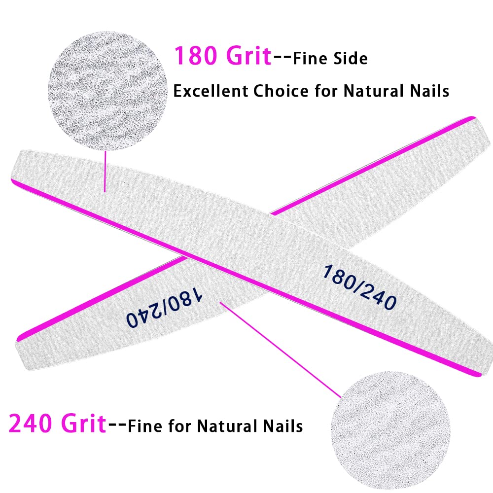 Professional Nail Files 50pcs - 180/240 Grit Double-sided Emery Board for Acrylic, Gel, or Thick Nails - Washable and Reusable