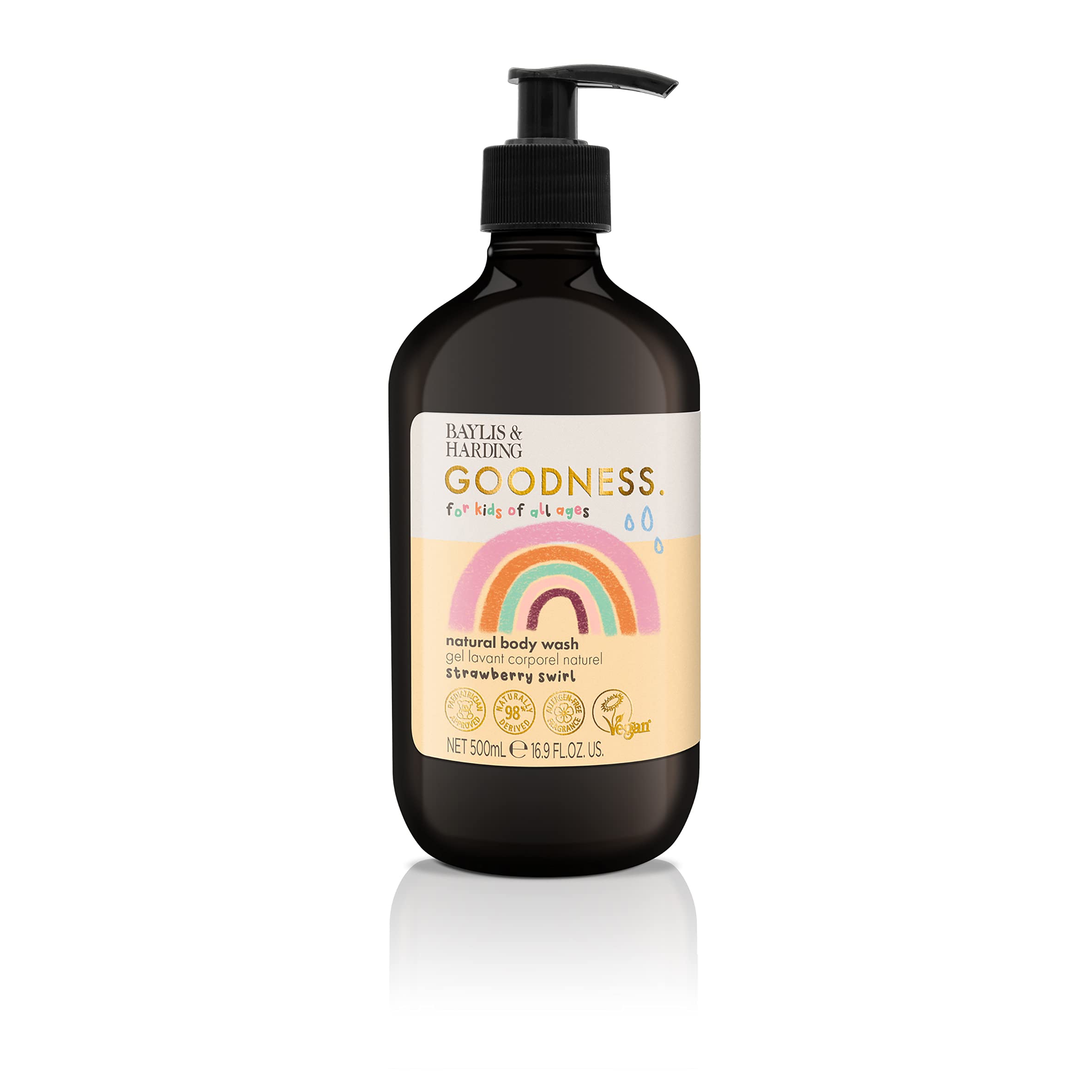 Baylis & Harding Goodness Kids Strawberry Swirl Natural Body Wash, 500 ml (Pack of 3) - Vegan Friendly