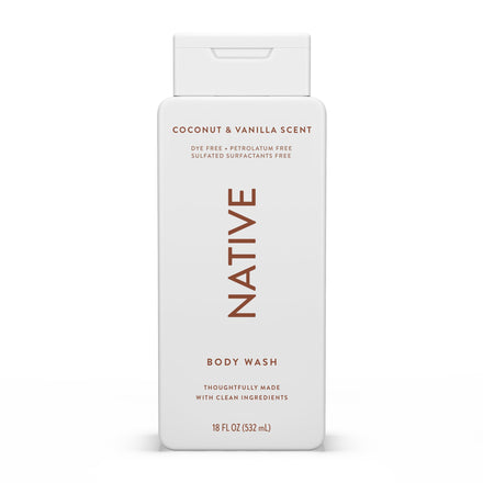 Native Shower Gel & Body Wash for Women & Men - Free of Sulphates & Dyes - Coconut & Vanilla Scent Body Soap - Gently Cleanses with Plant-Based ingredients (532ml)
