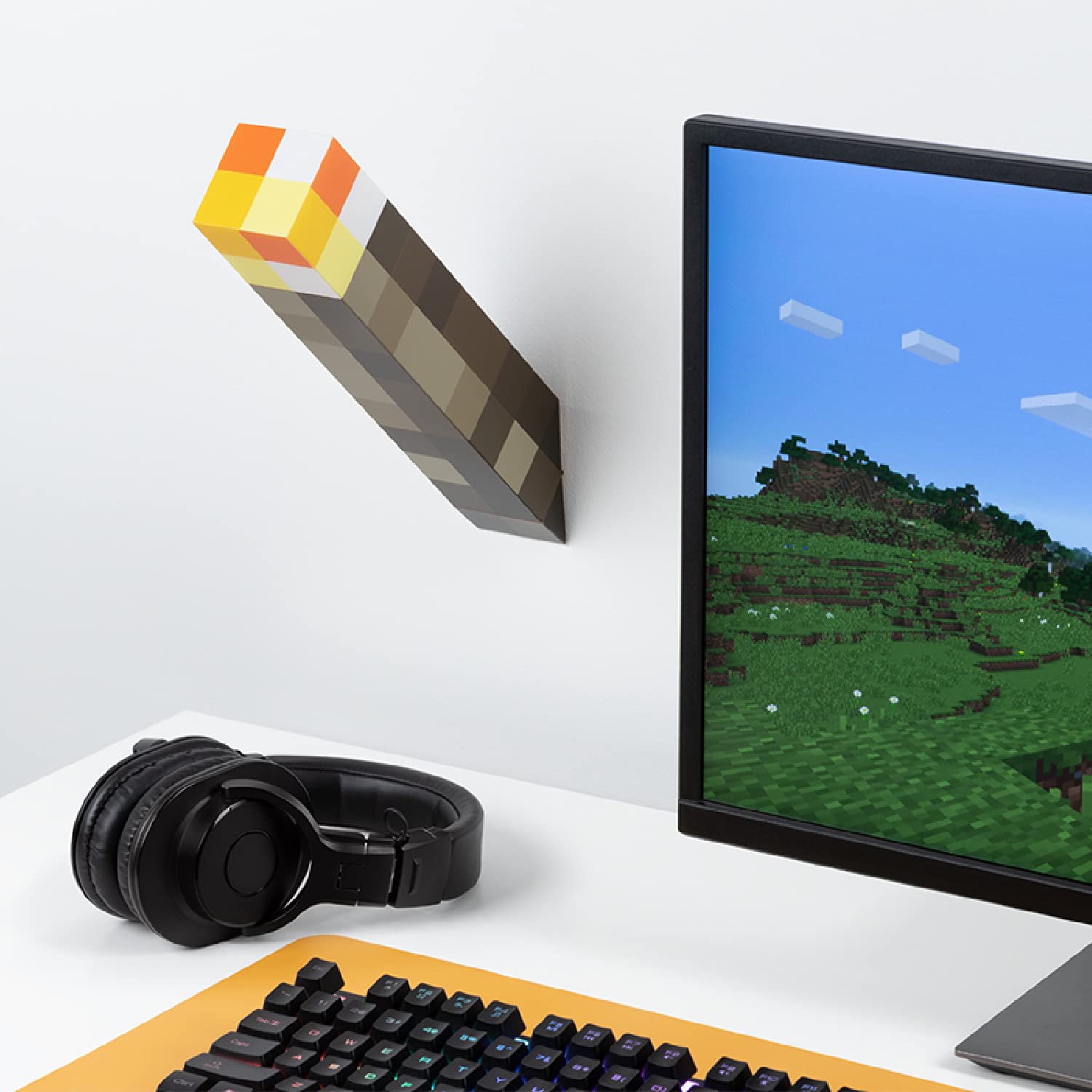 Minecraft Torch Lamp and Night Light, Wall Mountable or Freestanding, Battery-Powered, Officially Licensed Minecraft Room Decor