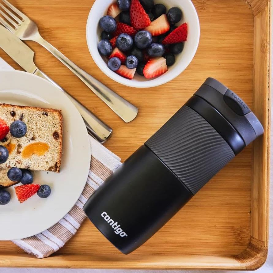Contigo Byron Snapseal Travel Mug, Stainless Steel Thermal Mug, Vacuum Flask, Leakproof Tumbler, Coffee Mug with BPA Free Easy-Clean Lid, 470 ml, Matte Black