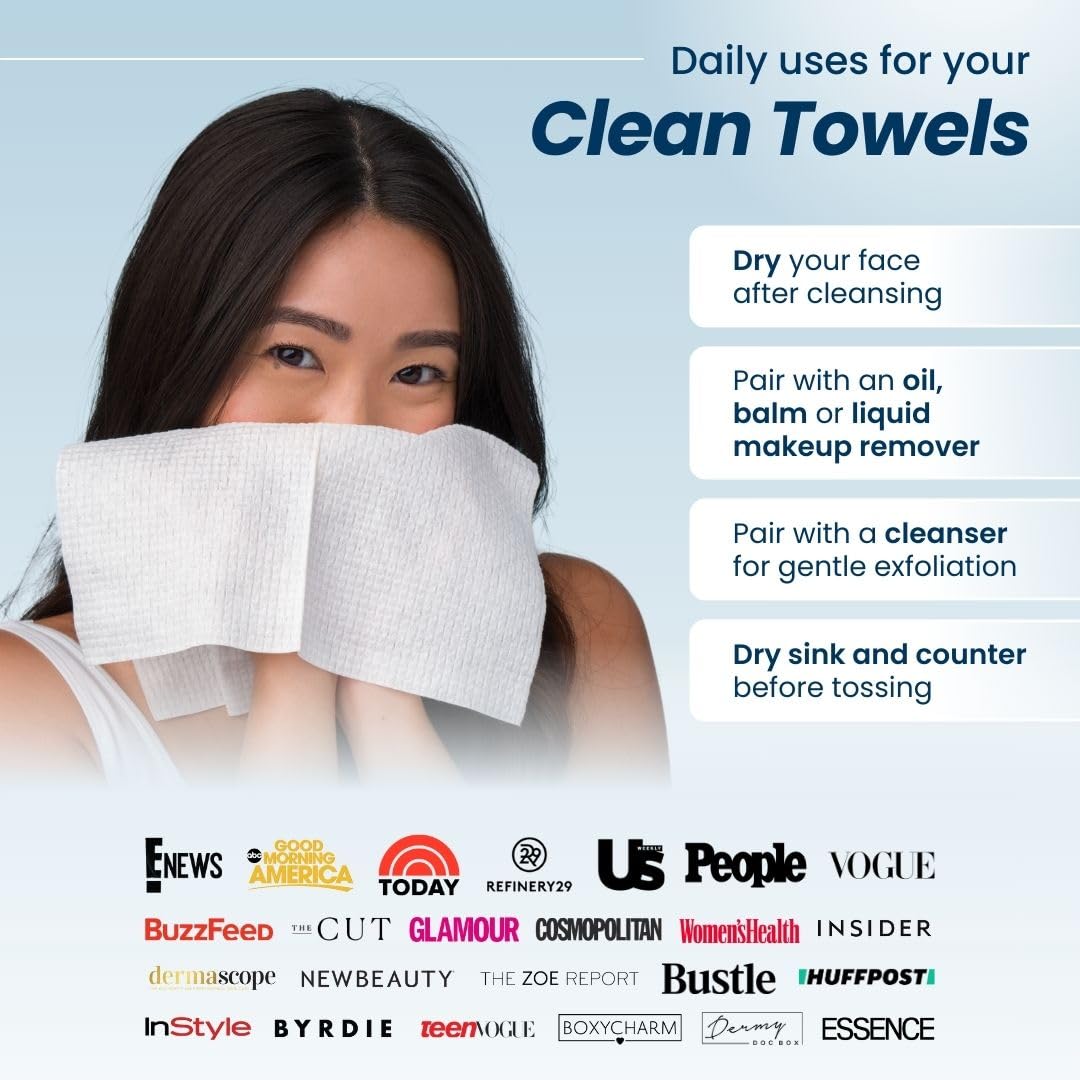 Clean Skin Club Clean Towels XL, Biodegradable Dermatologist Approved Face Towel, Disposable Makeup Remover Dry Wipes, Facial Wash Cloth for Sensitive Skin, 150 Count 3 Pack