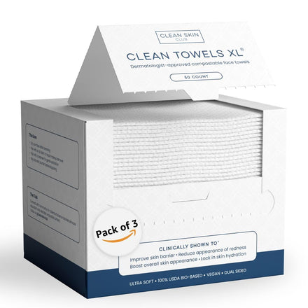 Clean Skin Club Clean Towels XL, Biodegradable Dermatologist Approved Face Towel, Disposable Makeup Remover Dry Wipes, Facial Wash Cloth for Sensitive Skin, 150 Count 3 Pack